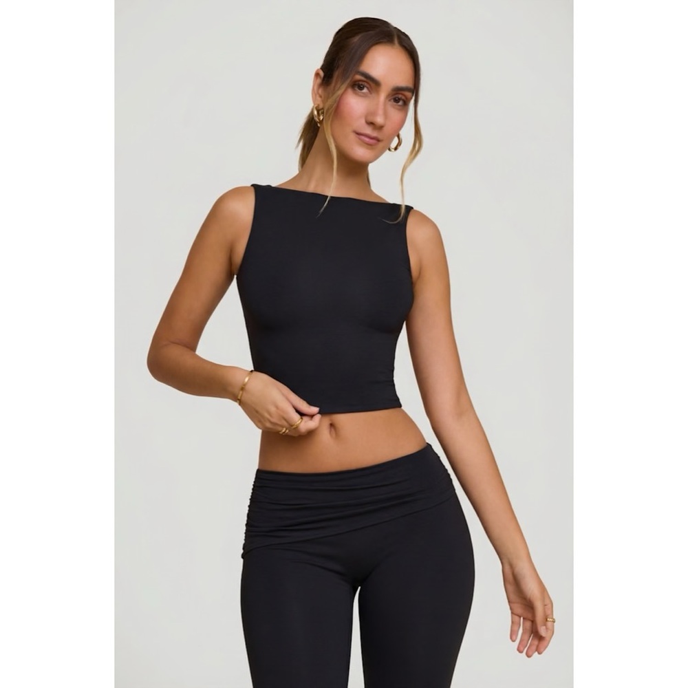 Oh Polly Wren High Neck Open Back Crop Top in Black